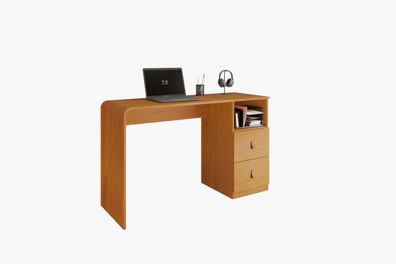 MESA DE ESTUDO ALICE 2 GAVETAS COM PUXADORES DE COURO