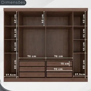 GUARDA ROUPA CASAL OLÍMPIA 6 PORTAS 6 GAVETAS DIVISAO ELE e ELA