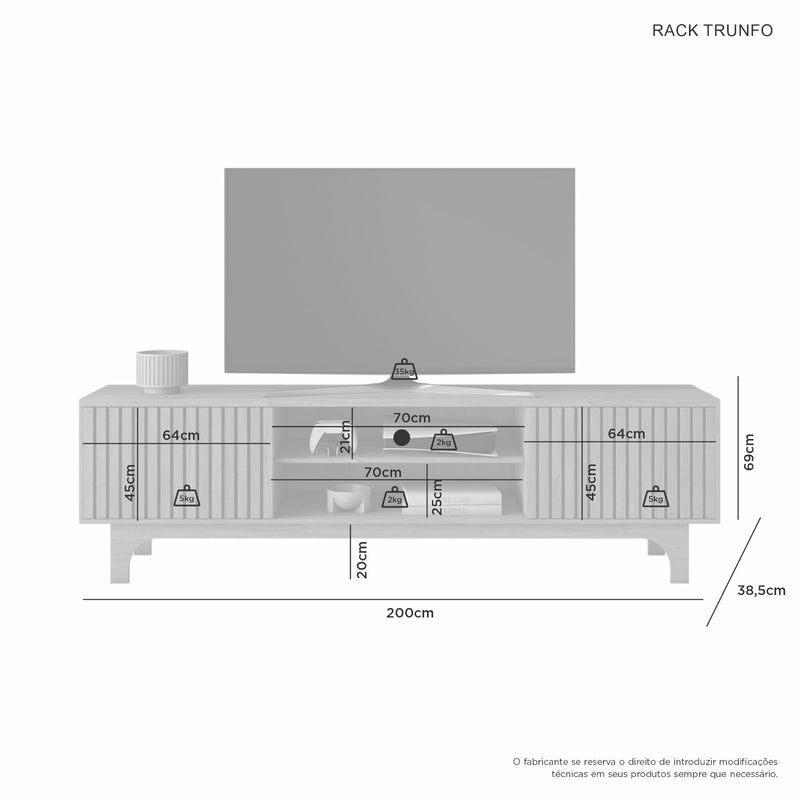 RACK TRUNFO PARA TV 70'' 2 PORTAS DE CORRER RIPADAS