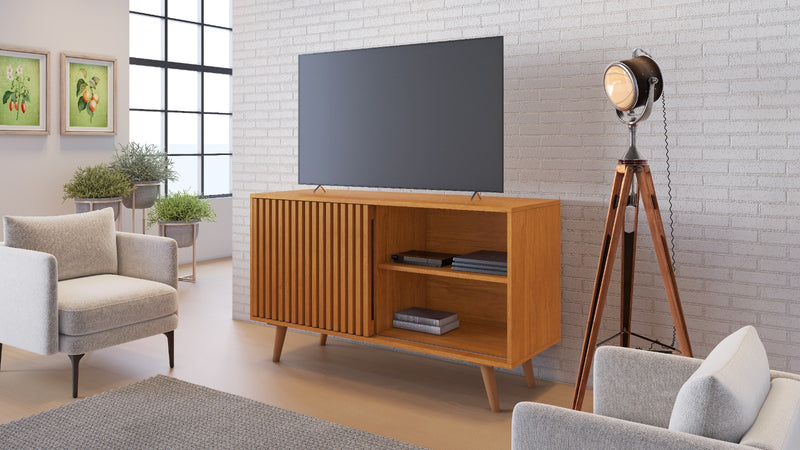 RACK CARINHO PARA TV 43'' COM PÉS E PORTA DE CORRER