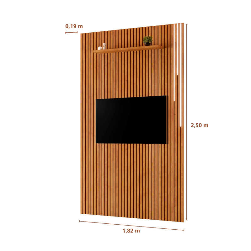 PAINEL PARIS RIPADO COM LED E PRATELEIRA NATURALLE