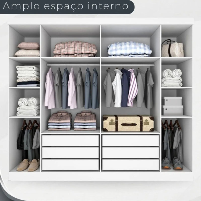 GUARDA ROUPA CASAL OLÍMPIA 6 PORTAS 6 GAVETAS DIVISAO ELE e ELA