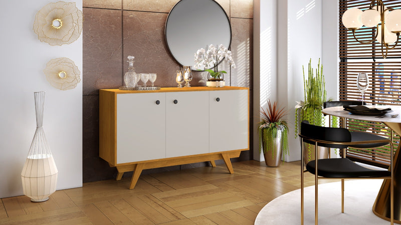 BUFFET HARMONIA COM 3 PORTAS E PÉS DE MADEIRA MACIÇA