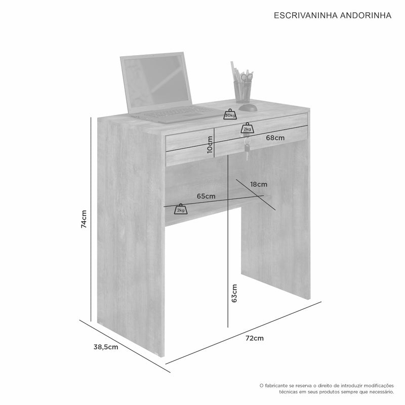 MESA DE ESTUDO ANDORINHA 1 GAVETA COM CHAVE