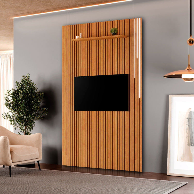 PAINEL PARIS RIPADO COM LED E PRATELEIRA NATURALLE