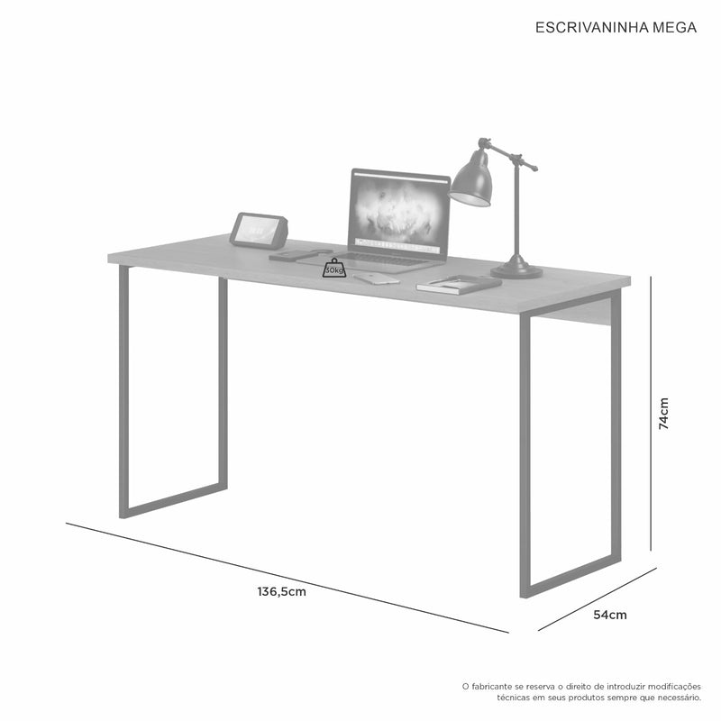 MESA DE ESTUDO MEGA TAMPO EM MDF E ESTRUTURA METÁLICA