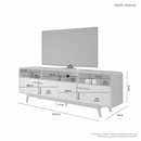 RACK CRISTAL PATA TV 70'' PÉS DE MADEIRA 2 PORTAS E 3 NICHOS