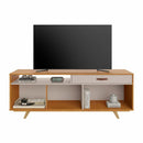 RACK ÍMPAR PARA TV 65'' PUXADORES EM COURO E PÉS DE MADEIRA