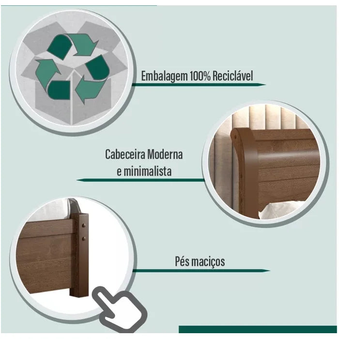 CAMA CASAL 187 COM CABECEIRA E PÉS REFORÇADOS DE MADEIRA 100%MDF