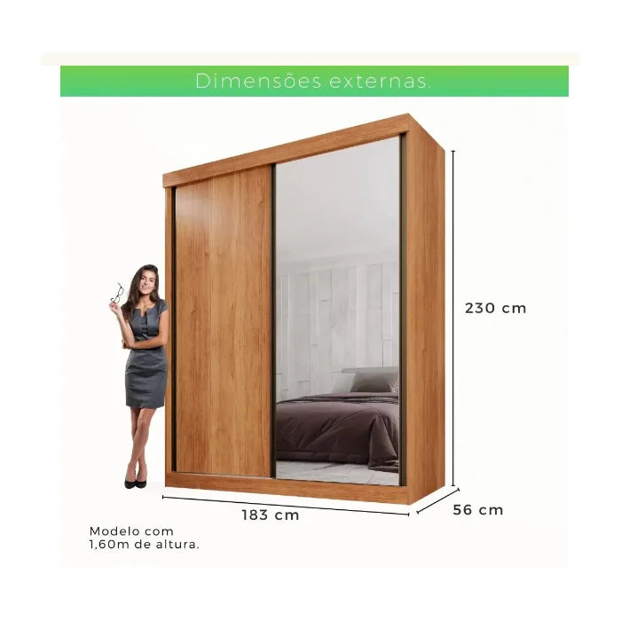 GUARDA ROUPA  BÚZIOS SOLTEIRO 2 PORTAS DE CORRER 1 PORTA ESPELHADA 3 GAVETAS